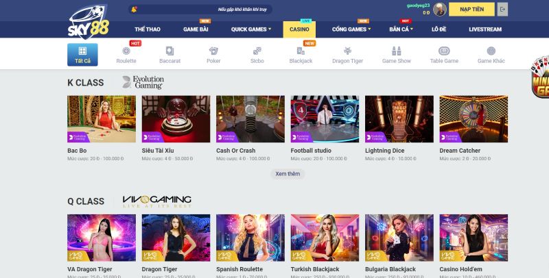 sòng bài Sky88 live hấp dẫn