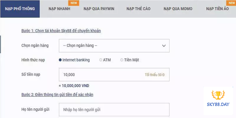 Liên kết tài khoản ngân hàng để rút tiền Sky88 dễ dàng